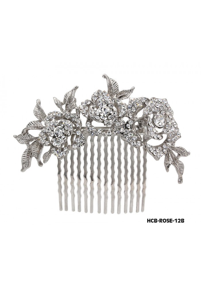 Hair Comb – Bridal Hair Combs & Clips w/ Austrian Crystal Stones  Rose - HCB-ROSE-12B
